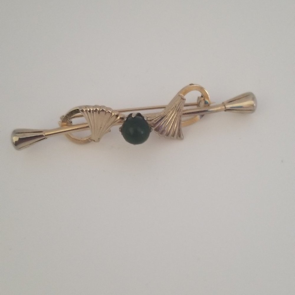 Vintage Trumpet shaped Lapel Pin with Jade gem